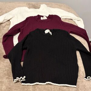 H&M Women's Ribbed Sweater Trio - Black, Burgundy, White